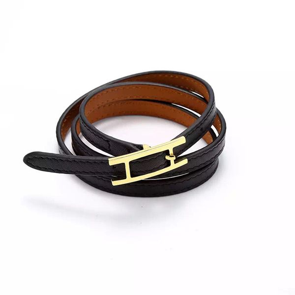 

z9 h real leather fashion brand h brand bracelets for lady design women party wedding lovers gift stainless steel have logo adjust size, Black