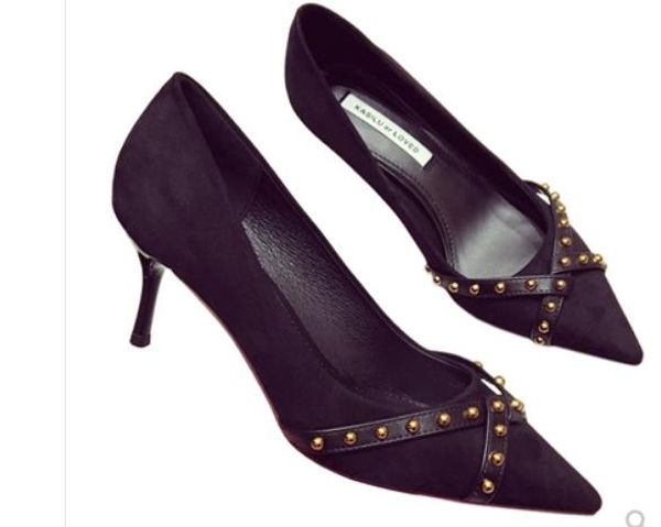 

women's shoes in spring and autumn high fine heel pointed end@26, Black
