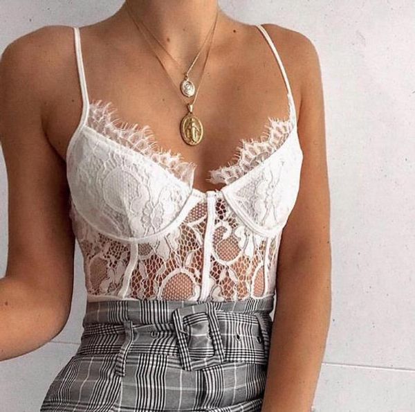 

kylie style womens designer jumpsuits fashion solid color lace spaghetti strap rompers casual deep v neck bodysuits, White