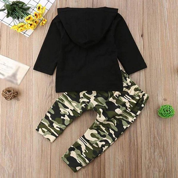 

2pcs newborn baby boys cute t-shirt pants sets kids letters print hooded coat +camouflage pants outfits sets, White