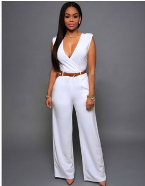 

apparel european and american women's high waist v collar wide leg pants irregular suit belt belt casual wear, Black;white