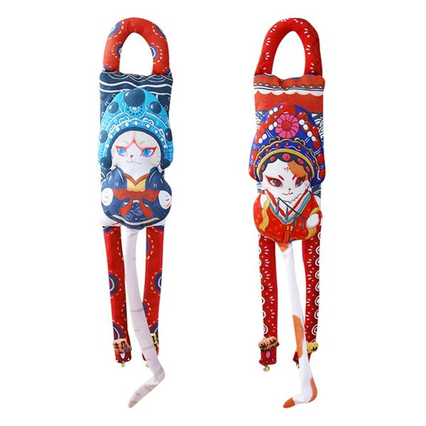 

cat doorknob hanger toy tease cat beijing opera squeaky scratch toy soft detachable doll wand toy, chinese style
