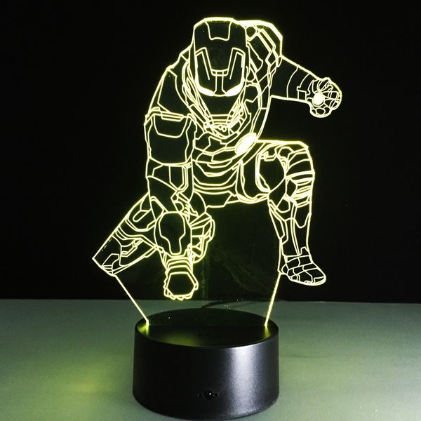 

flying iron man 3d led table lamp optical illusion night light transparent acrylic light super hero toy gifts for kids drop ship