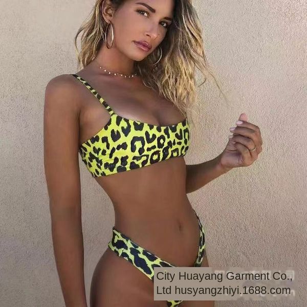 

2020 women's split leopard print gathering 2020 women's split swimsuit leopard swimsuit print bikini gathering bikini, White;black