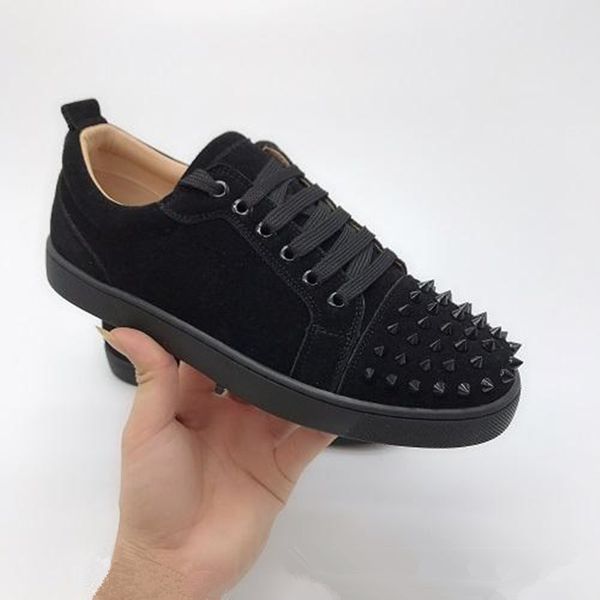 

red bottom low cut spikes flats designer shoes for men women leather suedue red bottoms sneakers designer shoes 35-46 with box, Black