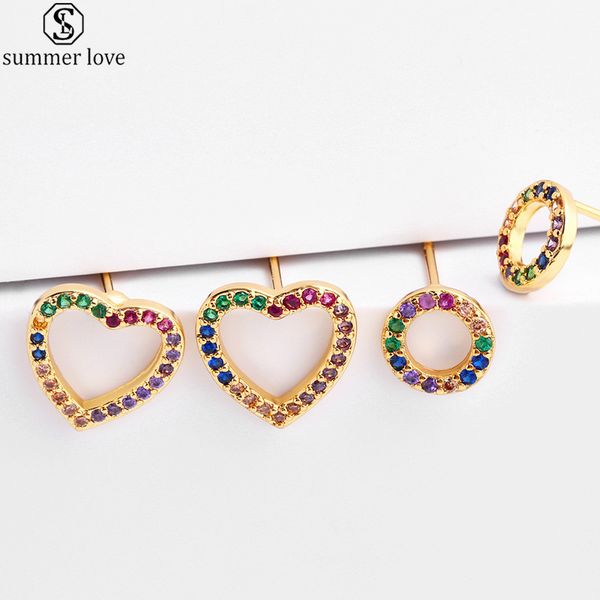 

день красочные циркон сердце хооп серьги 18k позолоченными цирконий манжету серьги стержня для женщин, валентина лучший подарок-z, Golden;silver