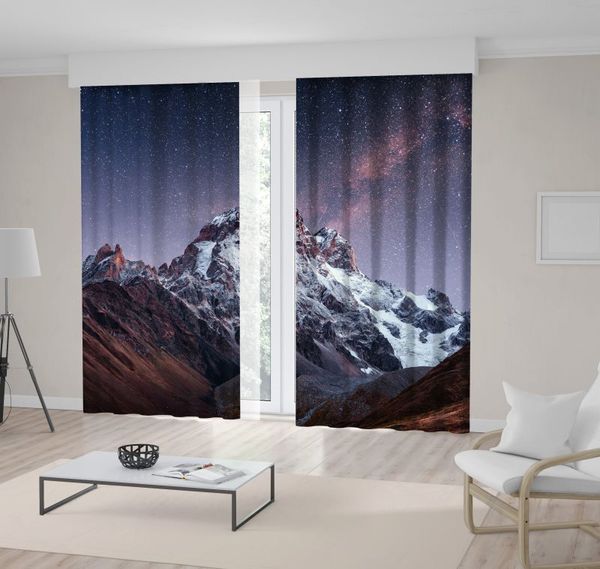 

starry night sky snow-capped peaks main caucasian ridge view from mount ushba meyer georgia europe navy white curtain