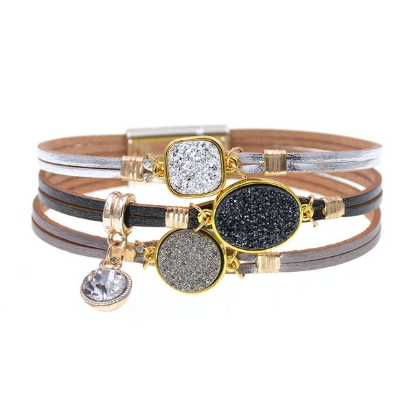 

charm bracelets trendy metal chram leather for women men's magnetic clasp wrap couples gifts fashion jewelry, Golden;silver