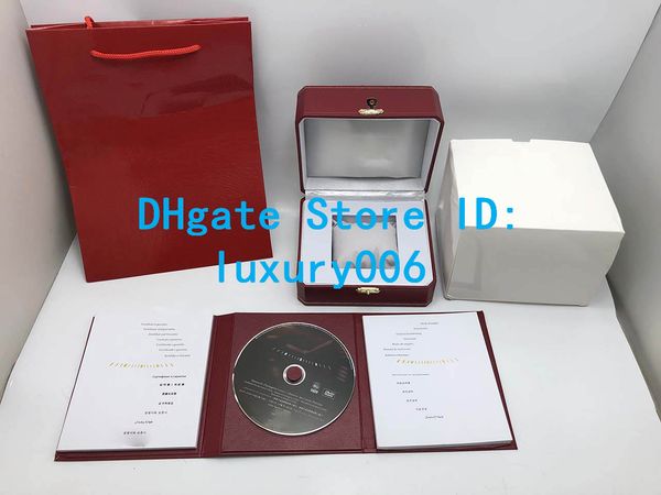 

2019 wholesale selling watch red original box new square red box for selling watches box whit booklet card tags and papers in english, Black;blue