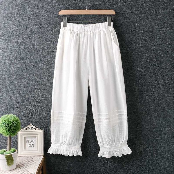 

new summer casual pants solid cotton linen elastic wasit pants, Black;white