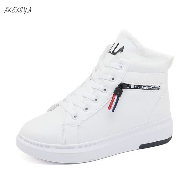 

2019 winter boots women ankle boots warm pu plush winter woman shoes sneakers flats lace up ladies shoes women short snow, Black