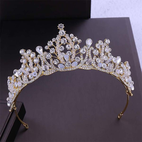 

baroque crystal rhinestone princess tiaras and crowns wedding bridal diadem coronal headpiece women hair jewelry accessories jl, Golden;white