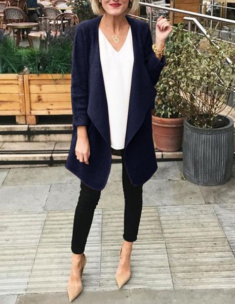 

2019 autumn and winter fashion cardigan long-sleeved blouse woolen coat, Black
