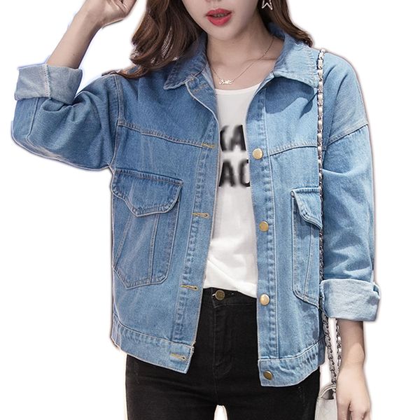 

2019 women plus size short basical jeans jacket coat full sleeves slim women denim jacket casual jaqueta jeans coat female, Black;brown