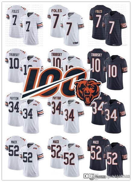 

men women chicago bears youth 52 khalil mack 34 walter payton 10 mitchell trubisky 7 nick foles 100th season football jerseys navy, Black;red