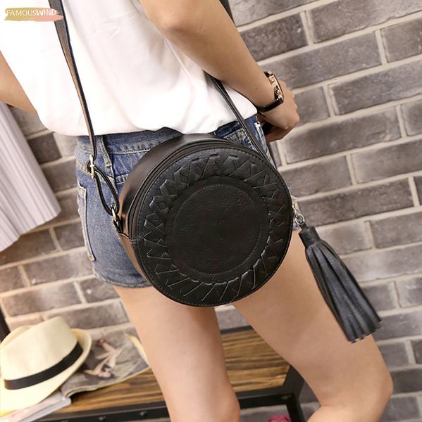 

2020 fashion casual women handbags lady round casual crossbody bags adjustable braided tassel small circular shoulder bag c00