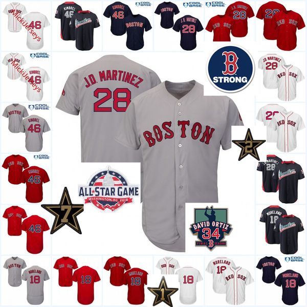 

Mens #46 Craig Kimbrel 2018 All-Star Game Strong patch Cool Base Jersey #18 Mitch Moreland #28 J.D. Martinez Cool base baseball Jerseys S-3X