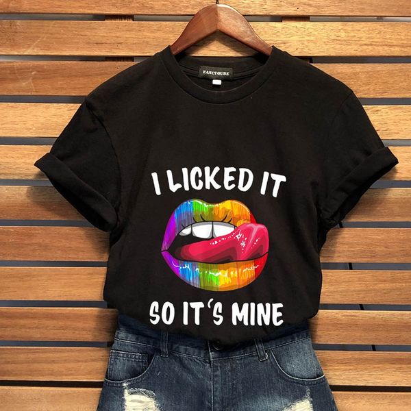 

2020 new arrivals gay pride i licked it so it mine letter print o neck short sleeve lgbt t shirt personality t-shirt lesbian, White