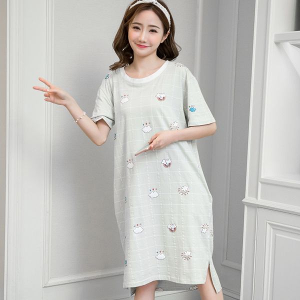 

лето nightgown женщины мультфильм nightdress длинные пижамы девушки nightdress sleepshirts с коротким рукавом платье ночи женщин ночное, Black;red