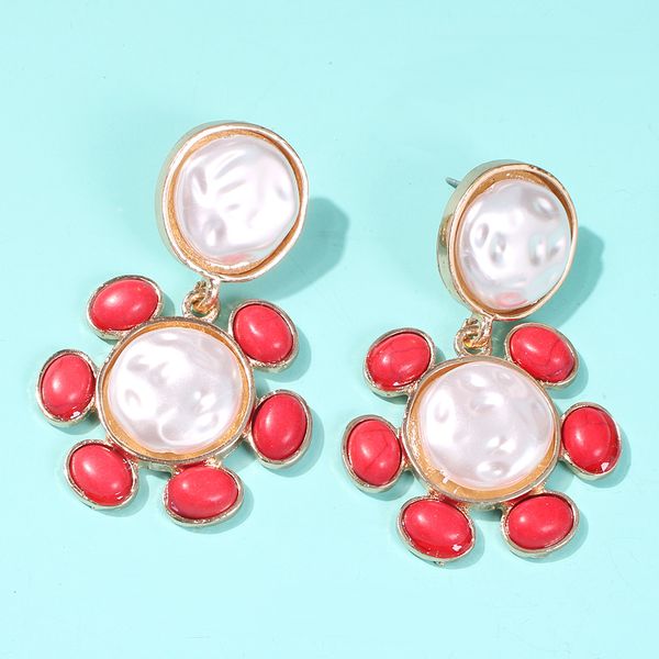 

european and american new cool fashion turquoise earrings creative geometric round earrings, Golden