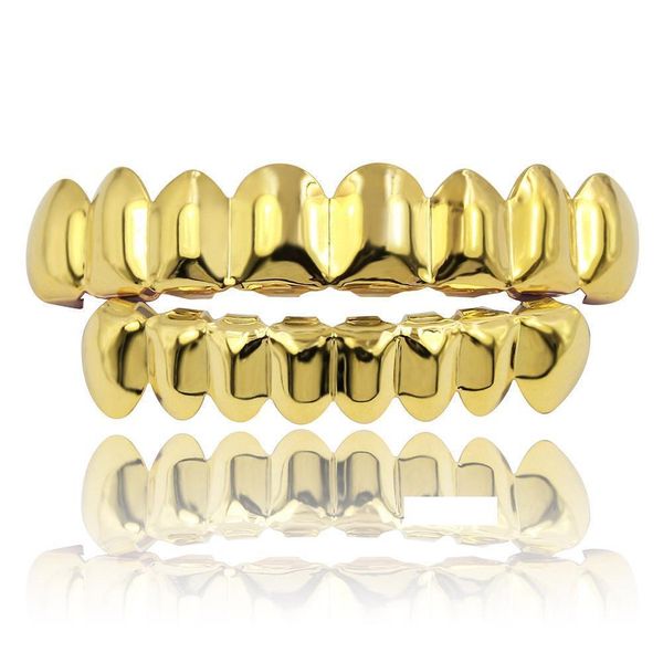 

gold silver black 4 colors color grills set eight 8 & bottom tooth plain hip hop grills cosply teeth grills caps jewelry