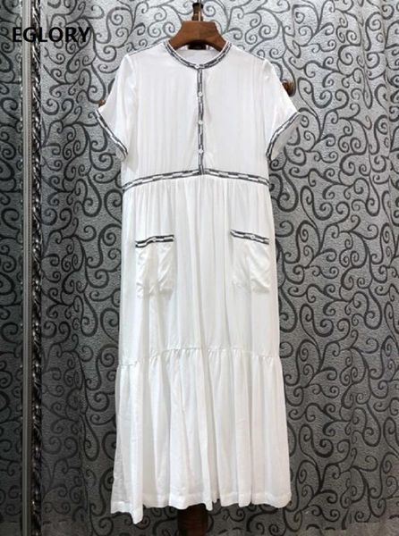 

100%cotton dress 2020 summer style women color block stitching pocket deco short sleeve mid-calf length white dark blue dress, Black;gray