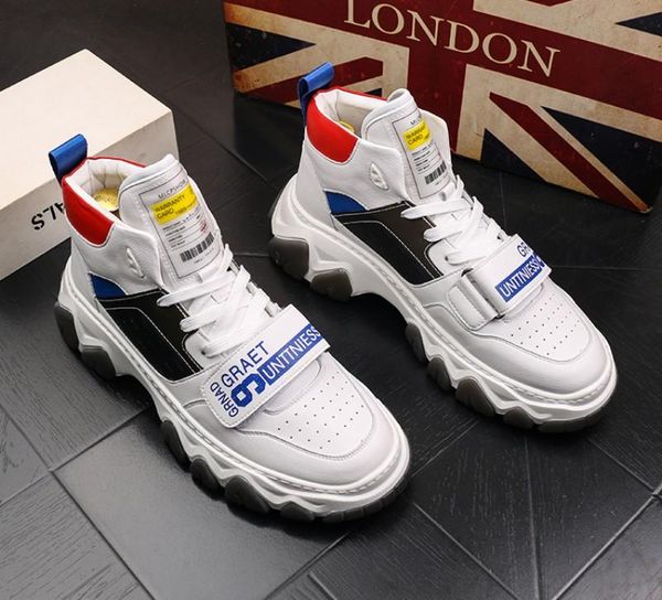 

new edition men's ankle boots italian leather men's shoes, chain decoration contrast color design high-casual sneakersz10, Black