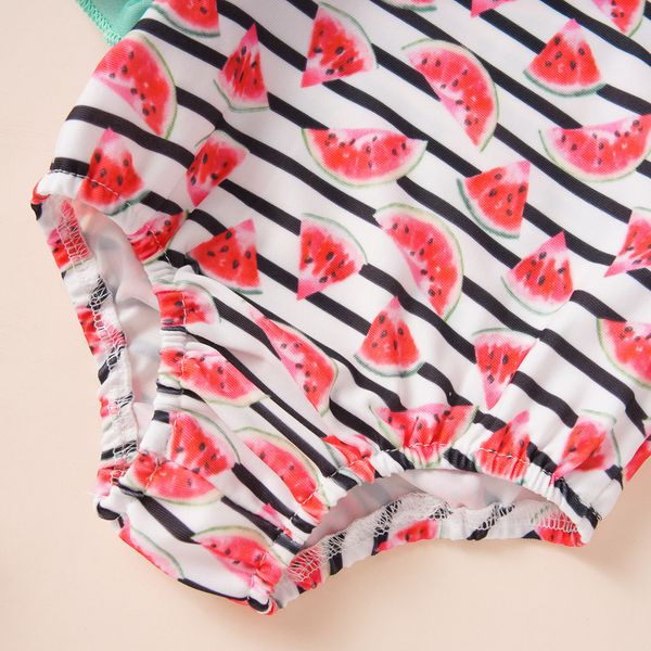 

2020 summer new infant girls sleeveless fly sleeve girls fruit bikini girl one piece swimsuit kids headband beachwear set l1225, White