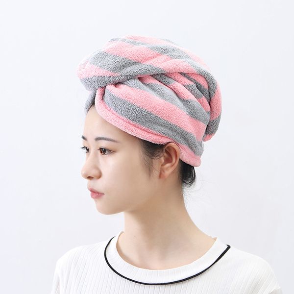 

microfiber hair fast drying stripe turban quickly dry hair hat wrapped towel solid bathing cap hat quick turban dry for lady