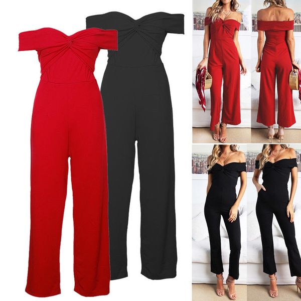 

elegant jumpsuits women off shoulder v neck solid jumpsuit loose trousers wide leg pants rompers holiday leotard overalls, Black;white