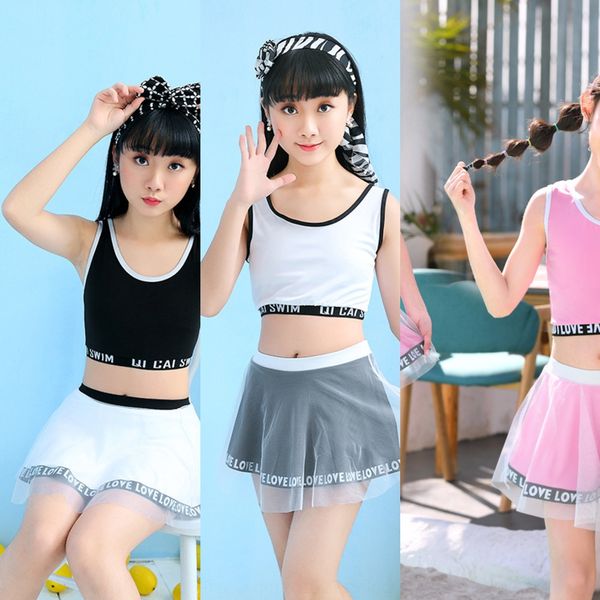 

girls princess bikini swimsuit bikini children swimsuit small middle and large children baby girl split skirt type students, Black