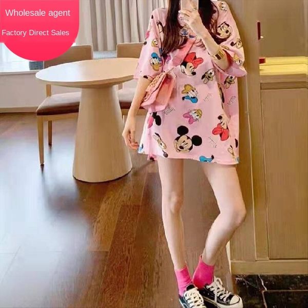 

short-sleeved t-shirt female 2020 loose round collar printed student t-shirt ins stylish long style, White