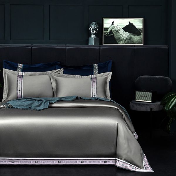 

4 times 100 horse cotton joining together solid color light luxury five-star l digital sheet bedding bag m2.0 1.8 m bed
