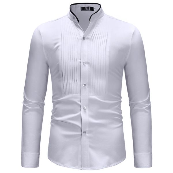 

elegant european wedding shirts mens brand vintage oversized pleated designer man shirts long sleeve european streetwear b705, White;black