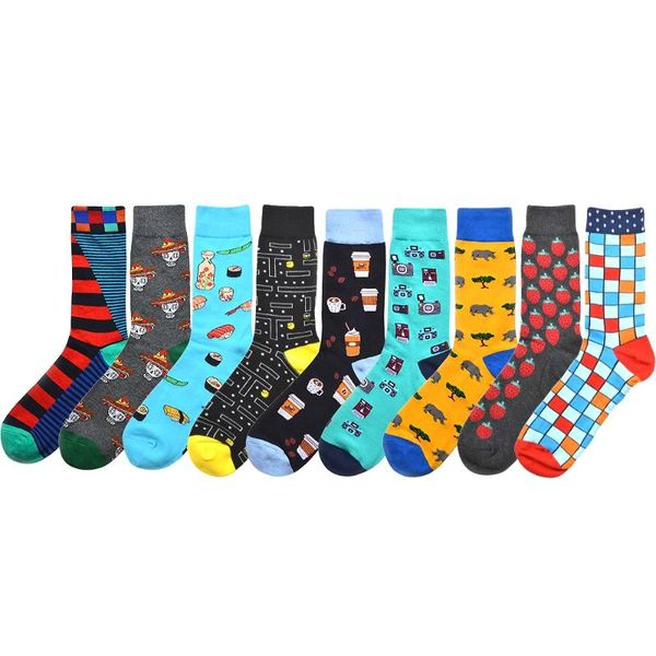 

combed cotton men socks harajuku colorful cartoon cute funny sokken kawaii colorful strawberry coffee plaid calcetines hombre, Black