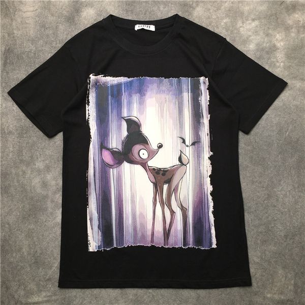 

shirt new fashion 2019 collar casual t sleeve o-neck shirt scrawl cartoon fawn tee printing t-shirt men women cotton short hctds, Black