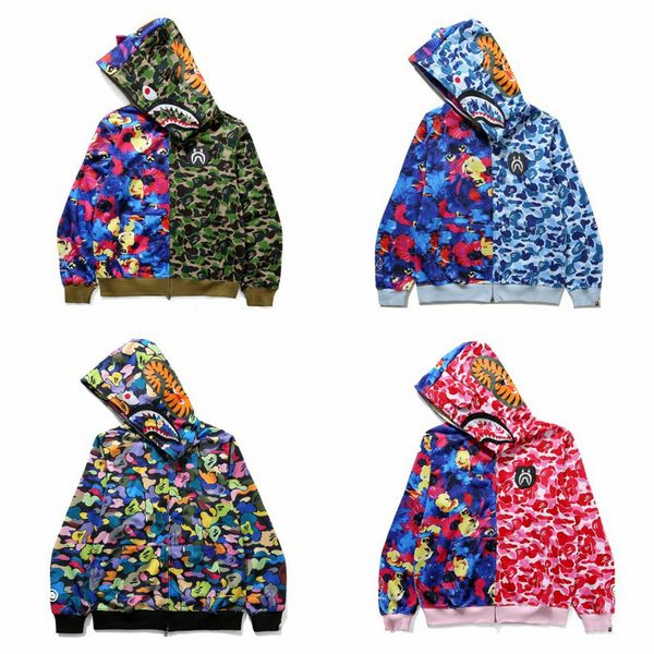 

wholesale 2019 brand ape sweatershirt plus velvet hoodies with logo box men's leisure luminous off sleeves camouflage coat whit fear of, Black;red