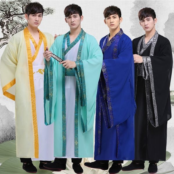 

men multicolor hanfu chinese traditional costume qing dynast clothes boy robe dance folk costume national stage cospaly, Black;red