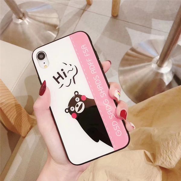 

one piece luxury phone case for iphone6s 7 8p x xs xr fashion cute cartoon bear with glass designer phone case back cover