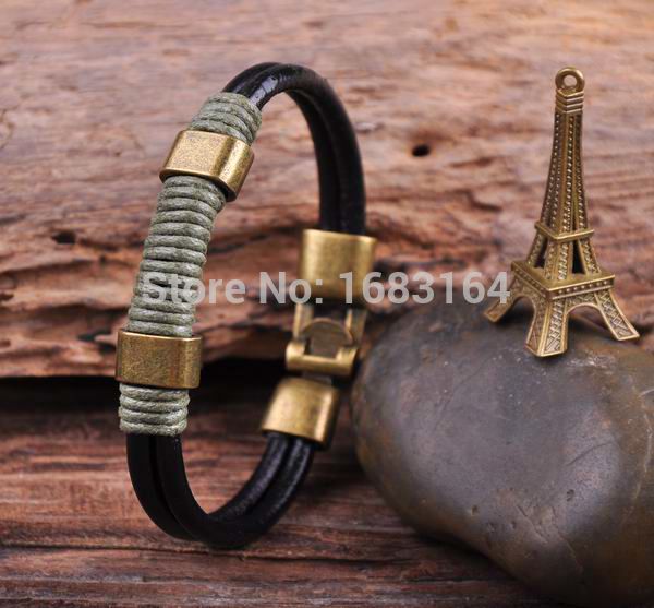 

g36 bronze clasp new surfer handmade leather men's wristband bracelet cuff, White