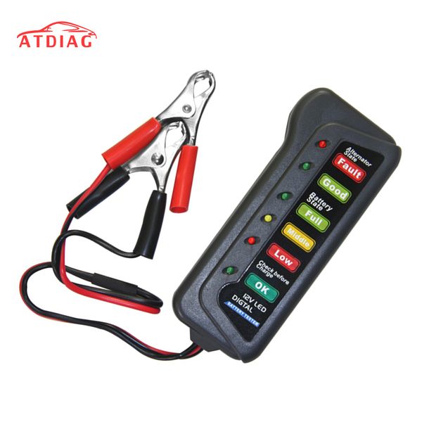 

2018 new digital 12v car motorcycle battery alternator tester with 6 led lights display car vehicle battery testing tool