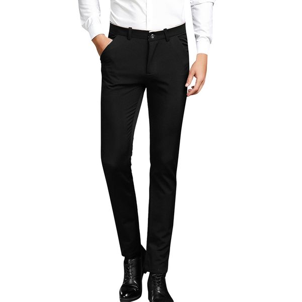 

2019 men's new fashion solid casuall slim zippered business pants long trousers, White;black