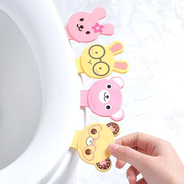 

large size cartoon cute rabbit bear shaped toilet cover lifting device portable lid handle toilet seat lifter bathroom tools bathroom sinks