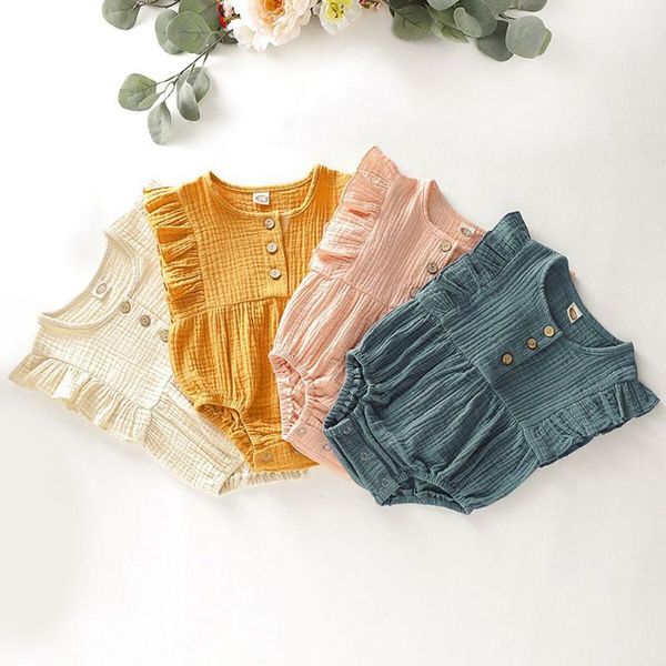 

0-24m) baby sleeveless folded edge flying sleeve solid color bodysuit romper romper fashionable summer comfortable newborn s4, Blue