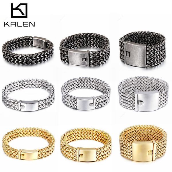 

kalen new fashion 316 stainless steel link chain bracelets high polished mesh bracelet men's wholesale jewelry accessories, Golden;silver