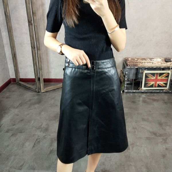 

2019 new fashion genuine sheep leather skirt y9, Black