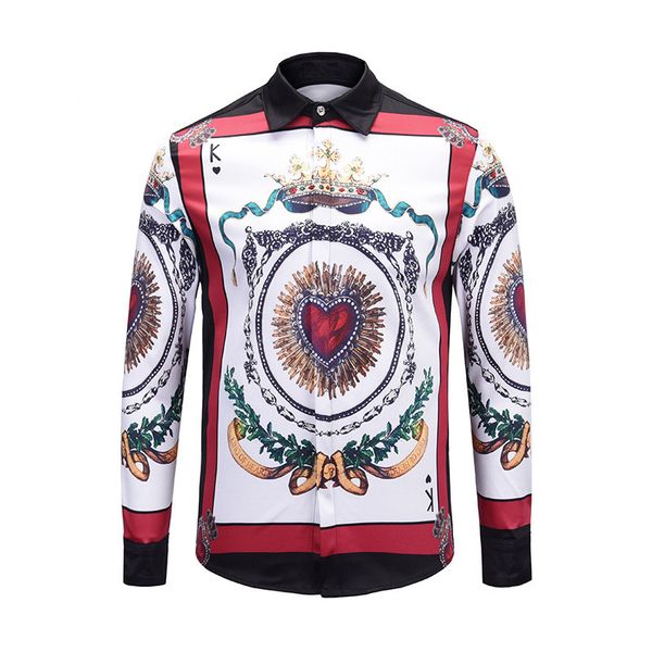 

new arrival fall winter 3d print long sleeve men's shirts italy style retro print shirt d279, White;black