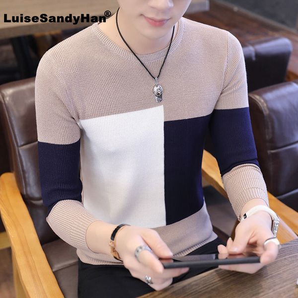 

round neck long-sleeved knitted sweater man geometric pattern simple stylish commuting stretch bottoming sweater pullover man, White;black
