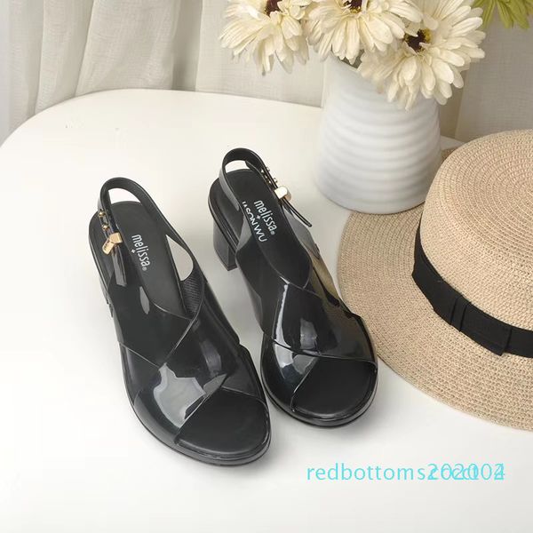 

сандалии melissa 2020 году женщины желе обувь женщин сандалии летняя мода открытым носком тапочки свободного покроя толстый каблук обувь r02, Black