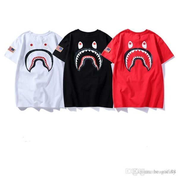 

2018 cool commes quality mens 18bape a new bathing 18 ape shark head monkey head crew neck short sleeve cotton t-shirt, Black
